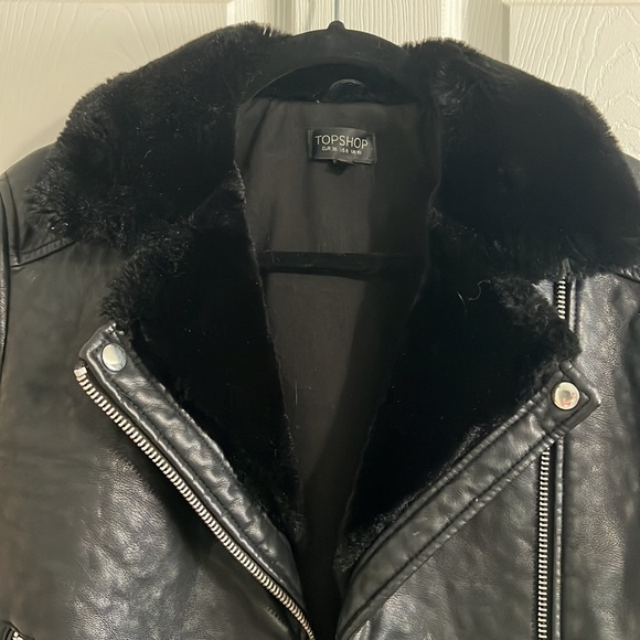 Black Topshop Faux Fur Biker Jacket - Picture 2 of 4